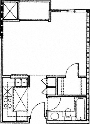 Floor plan for studio, 1 bath, 405 sqft